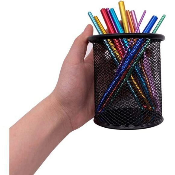 Black Pen Holder Cup for Desk Wire Mesh Pencil Cup Holder for Desk Organizer - Picture 7 of 8